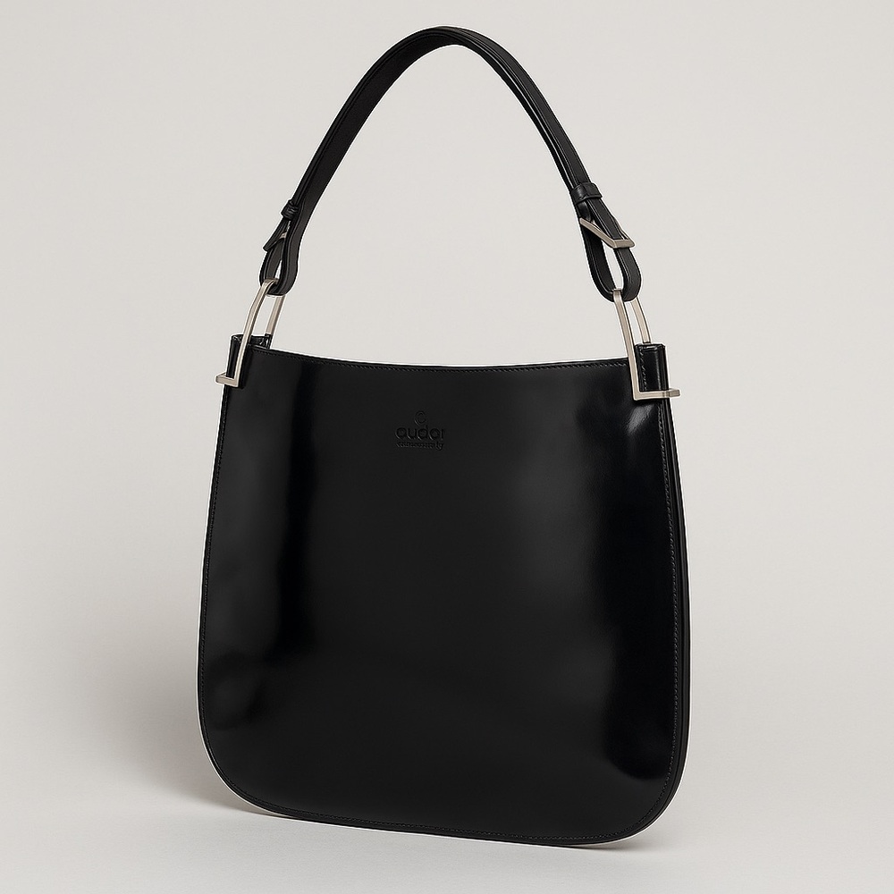Gucci Vintage Black Patent Leather Shoulder / Hobo Bag – Silver Hardware - Italy